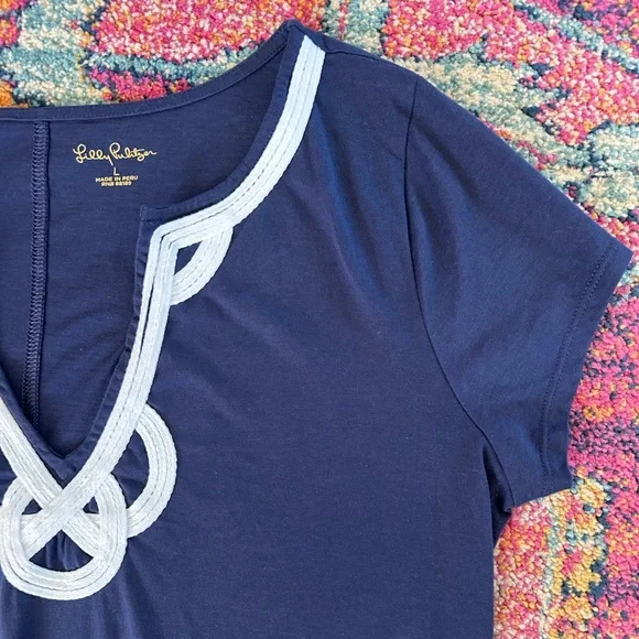 Lilly Pulitzer | Women’s ‘True Navy’ Pima Cotton Brewster Tee Shirt Dress Size L - Picture 9 of 16